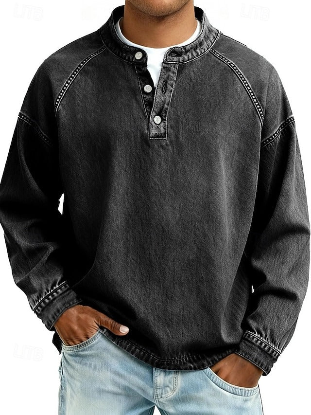 Herren Lässiges Langarm-Henley im Used-Look