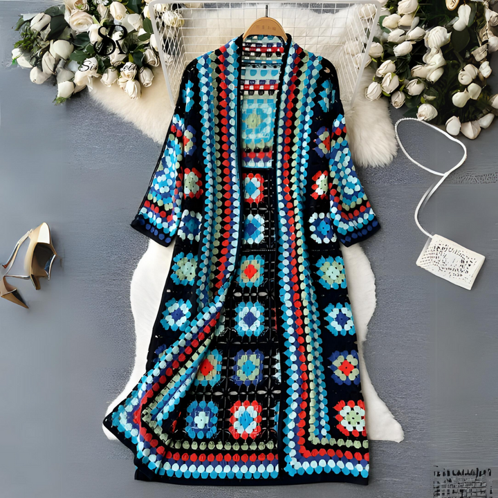 Corrie – Lange, farbenfrohe Strickjacke