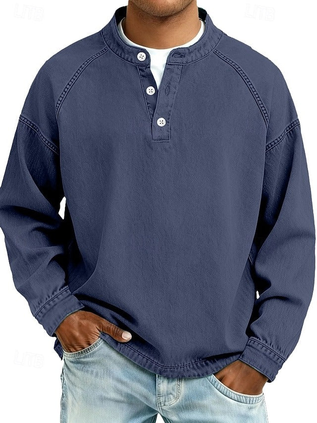 Herren Lässiges Langarm-Henley im Used-Look