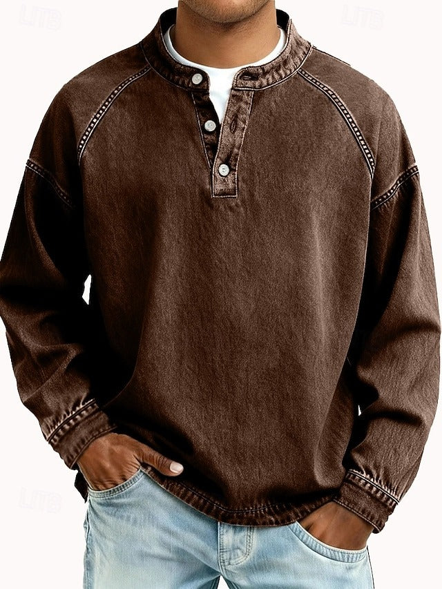 Herren Lässiges Langarm-Henley im Used-Look