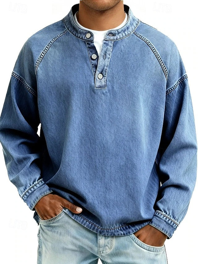 Herren Lässiges Langarm-Henley im Used-Look