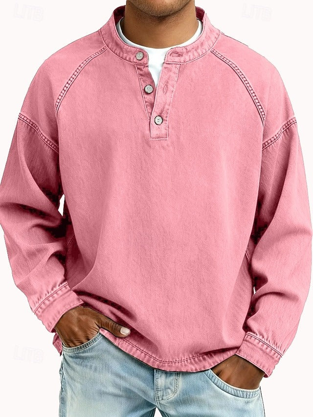 Herren Lässiges Langarm-Henley im Used-Look