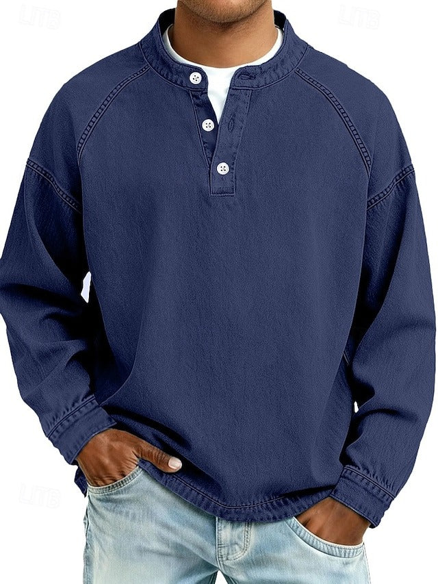 Herren Lässiges Langarm-Henley im Used-Look