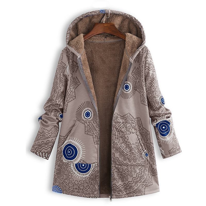 Lange Damen Frühlingsjacke mit Kapuze und Fronttaschen