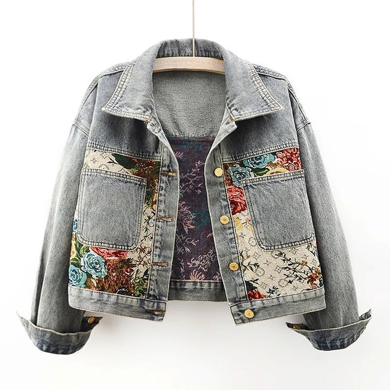 Damen-Jeansjacke mit Blumenmuster