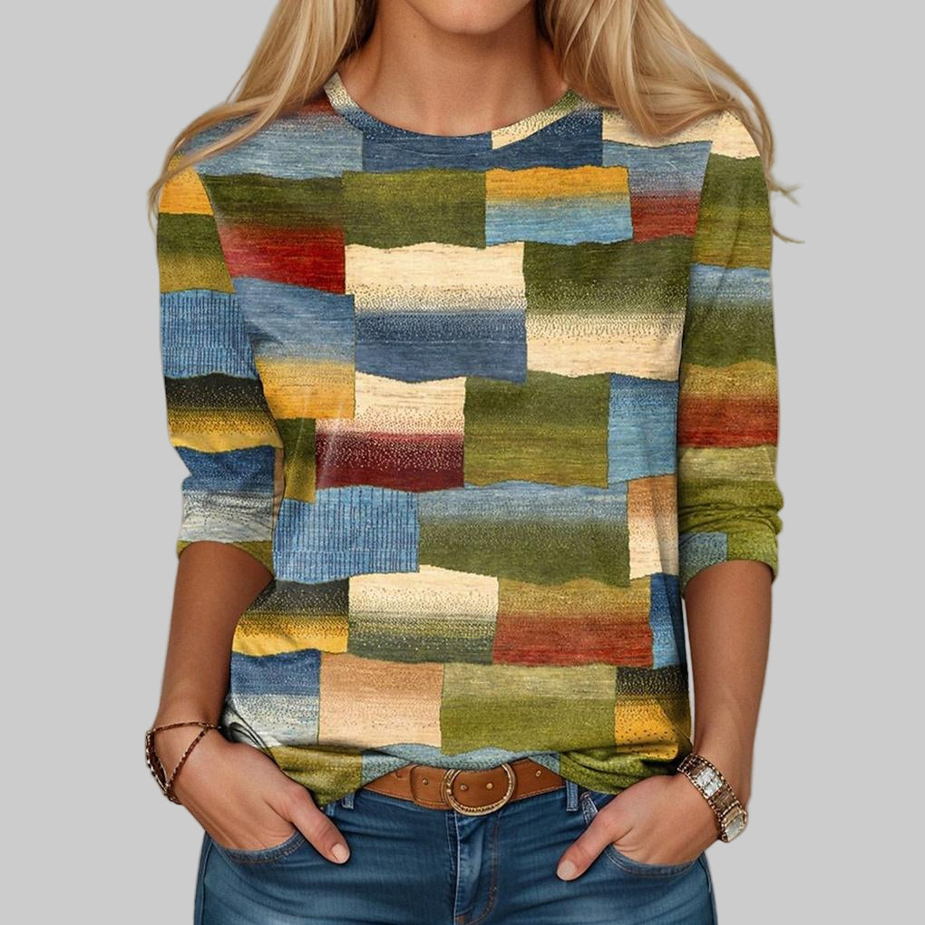 Mehrfarbiges Block-T-Shirt mit Rundhalsausschnitt