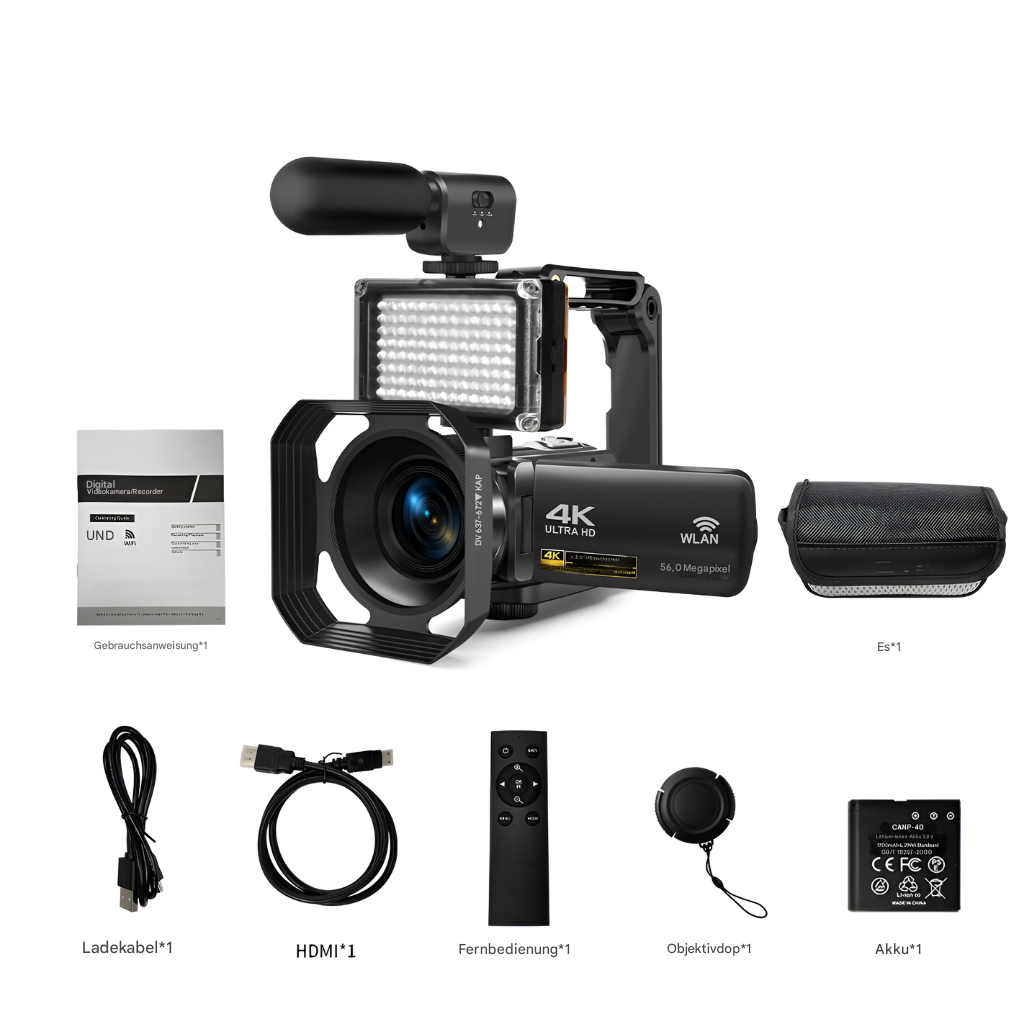 8K-Camcorder – 64 MP Fotos, WLAN-Verbindung, vollständiges Creator-Kit