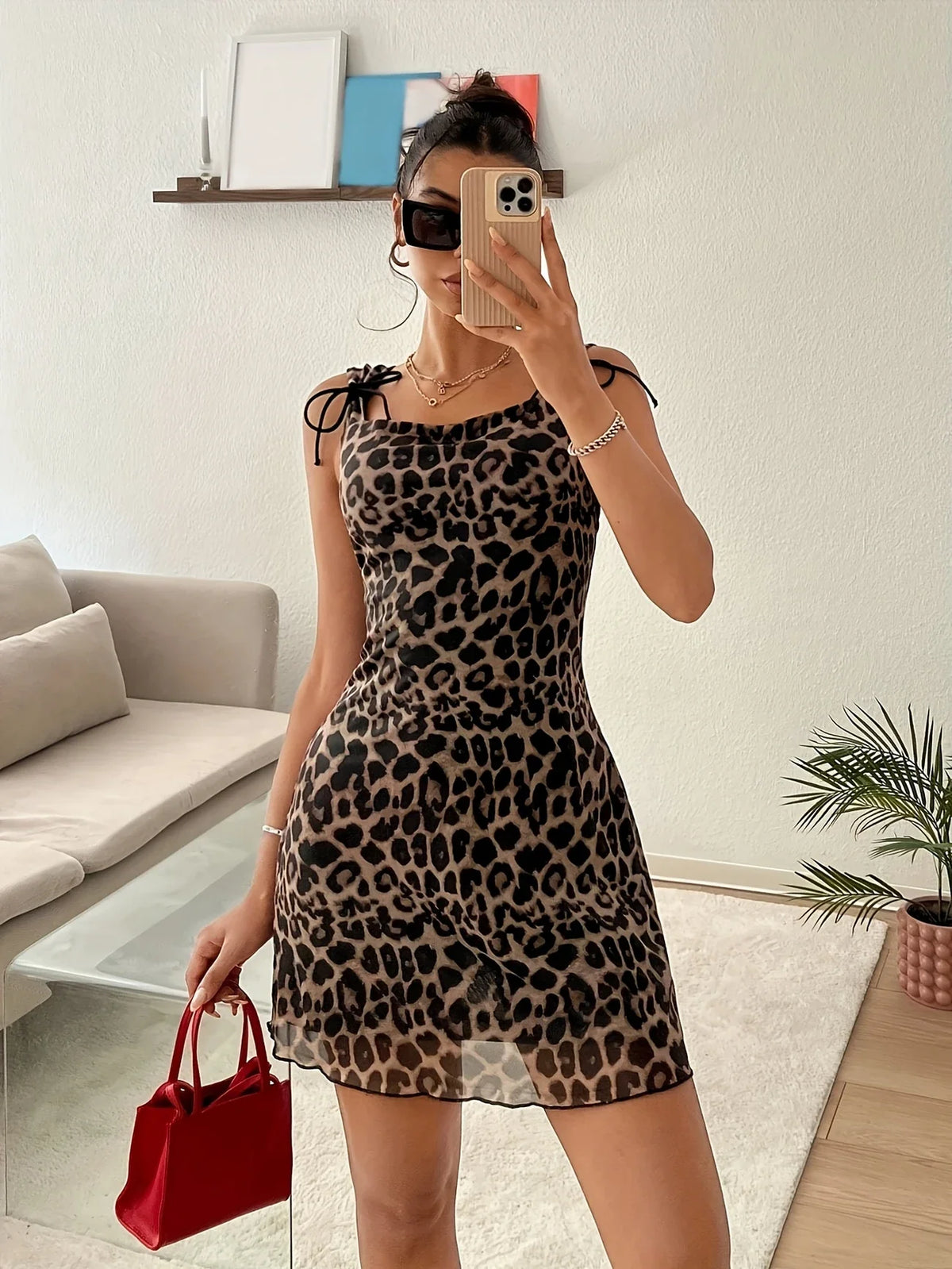 Bodycon Mini mit Leopardenmuster und Mesh Kleid - Sexy & ärmellos