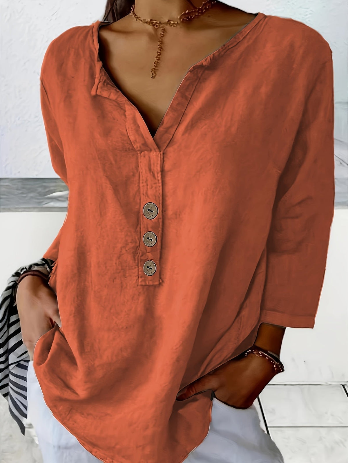 Damen Elegante Bluse mit V-Ausschnitt
