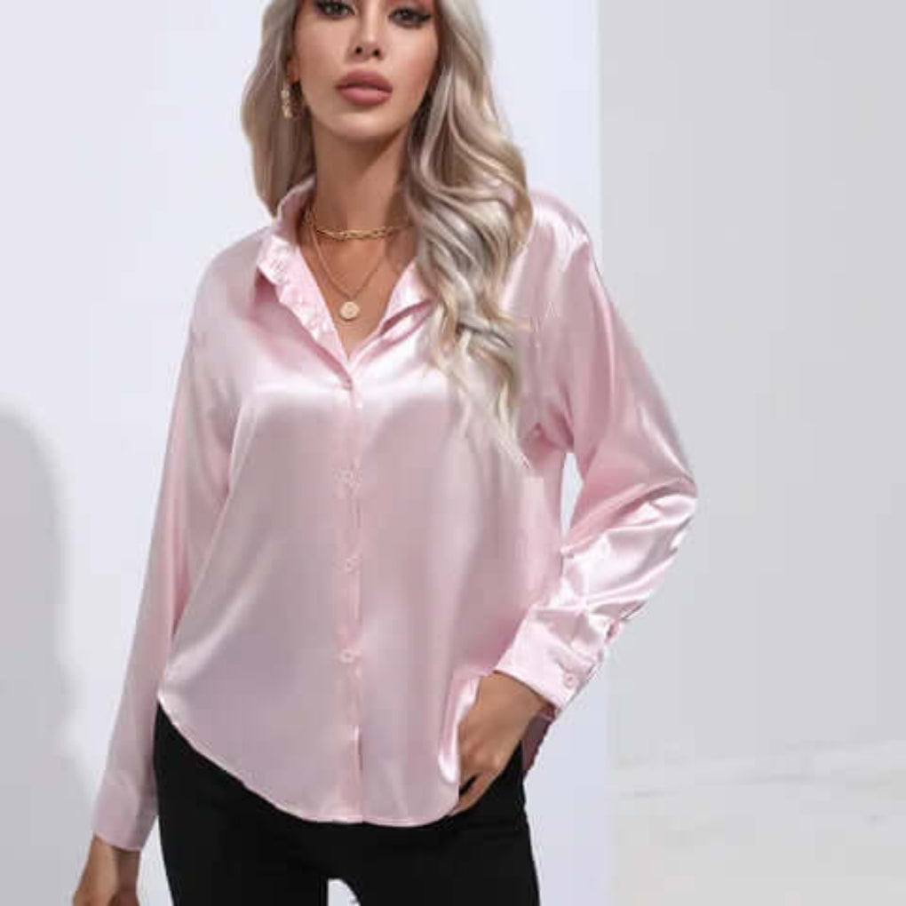Damenbluse aus Satin mit lockerer Passform und langen Ärmeln
