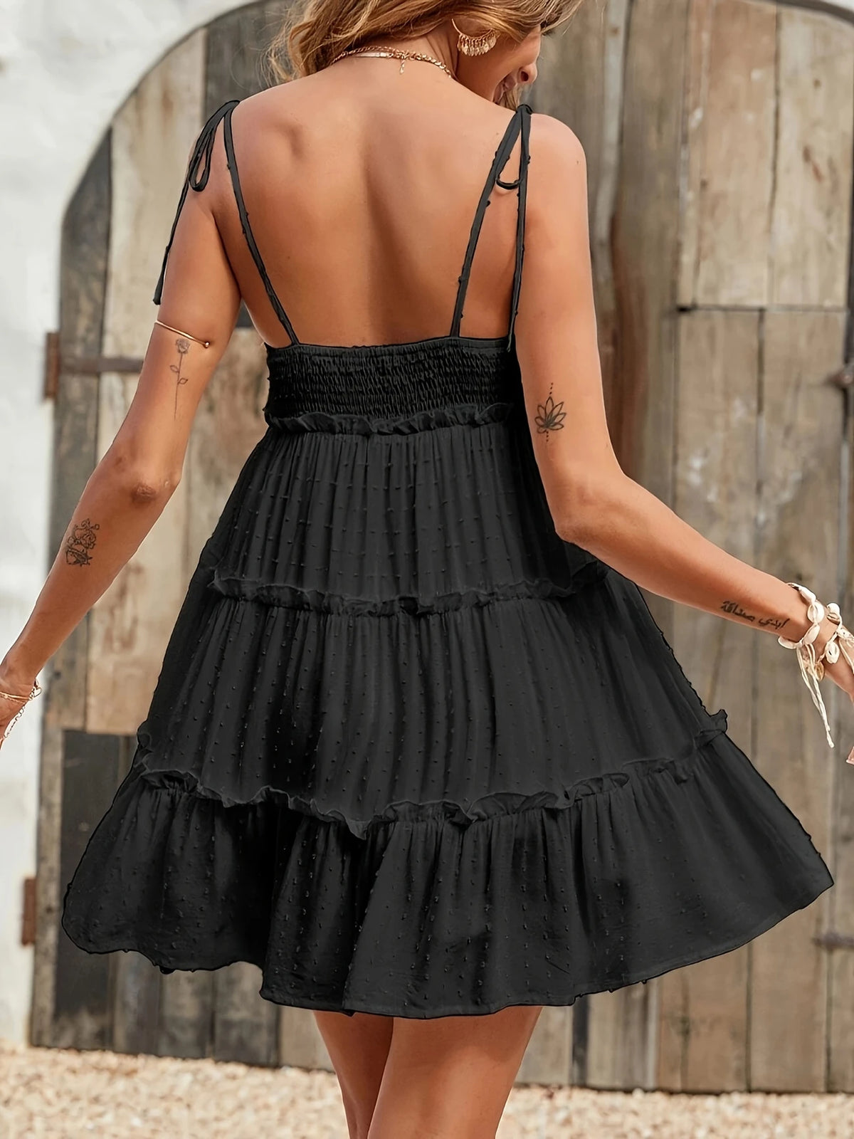 Schwarzes Spaghettiträger Kleid für Damen Elegantes, Sexy Kurzkleid