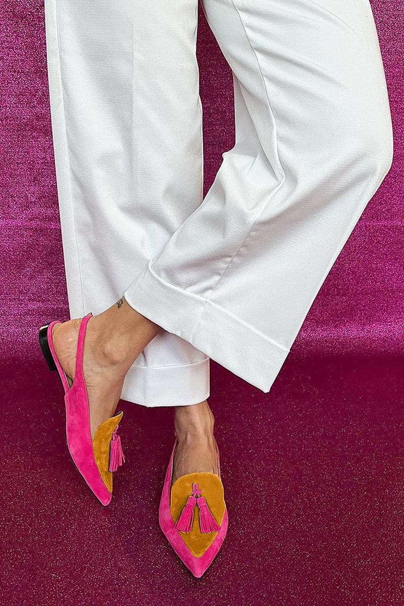 Damen Elegante Ballerinas mit Fransen und Knöchelriemen