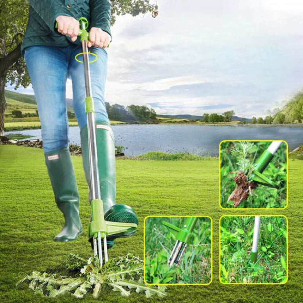 "Ergonomic garden weed puller for easy weeding, featuring durable steel design for effortless root removal without bending."