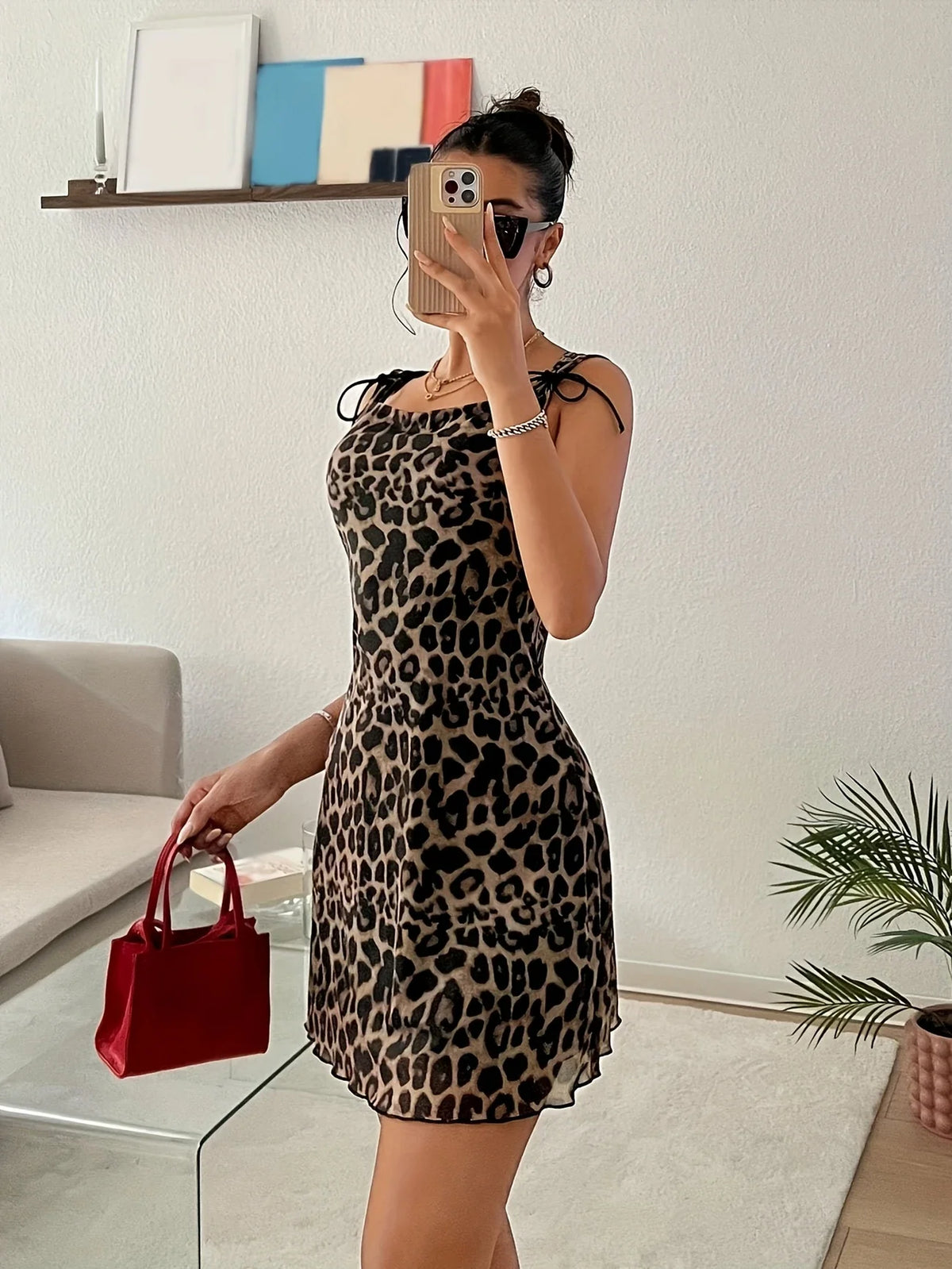 Bodycon Mini mit Leopardenmuster und Mesh Kleid - Sexy & ärmellos