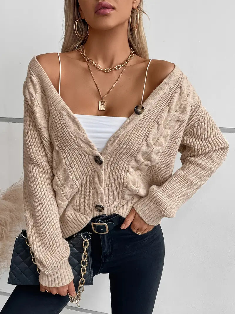 Strickjacke mit Zopfmuster im Vintage-Stil Button-up