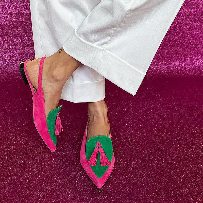 Damen Elegante Ballerinas mit Fransen und Knöchelriemen
