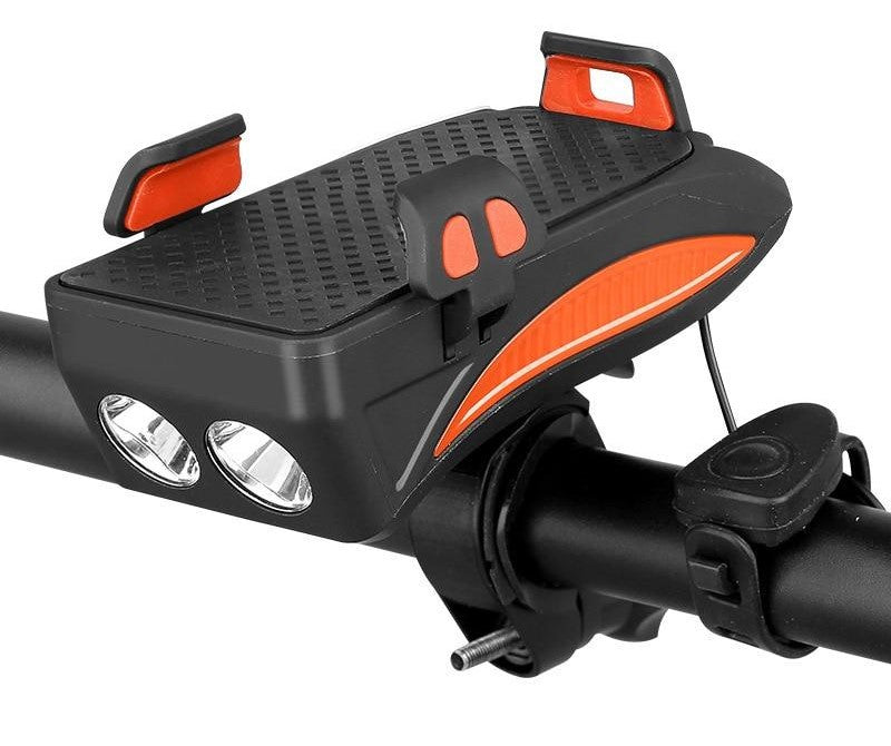 4-in-1 Fahrradhalterung mit Powerbank, LED-Licht und Hupe