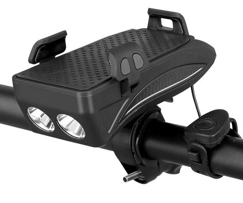 4-in-1 Fahrradhalterung mit Powerbank, LED-Licht und Hupe