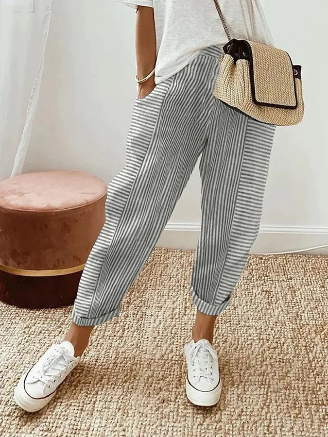 Damen Stilvolle Gestreifte Hose