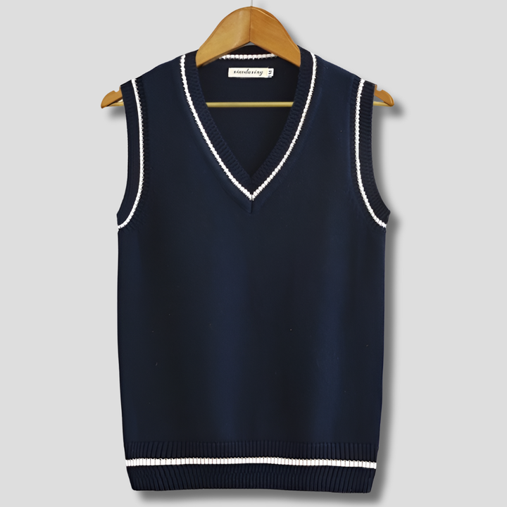Ärmelloser Pullover im Retro-Streifen-Preppy-Stil