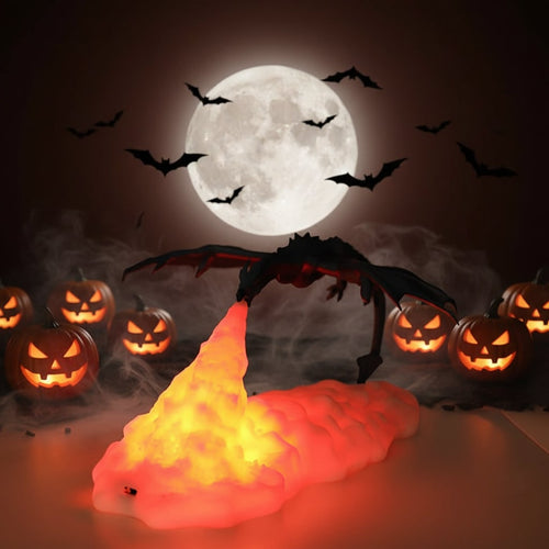 Halloween 3D Printed Dragon Night Light with USB Rechargeable LED Fire Glow