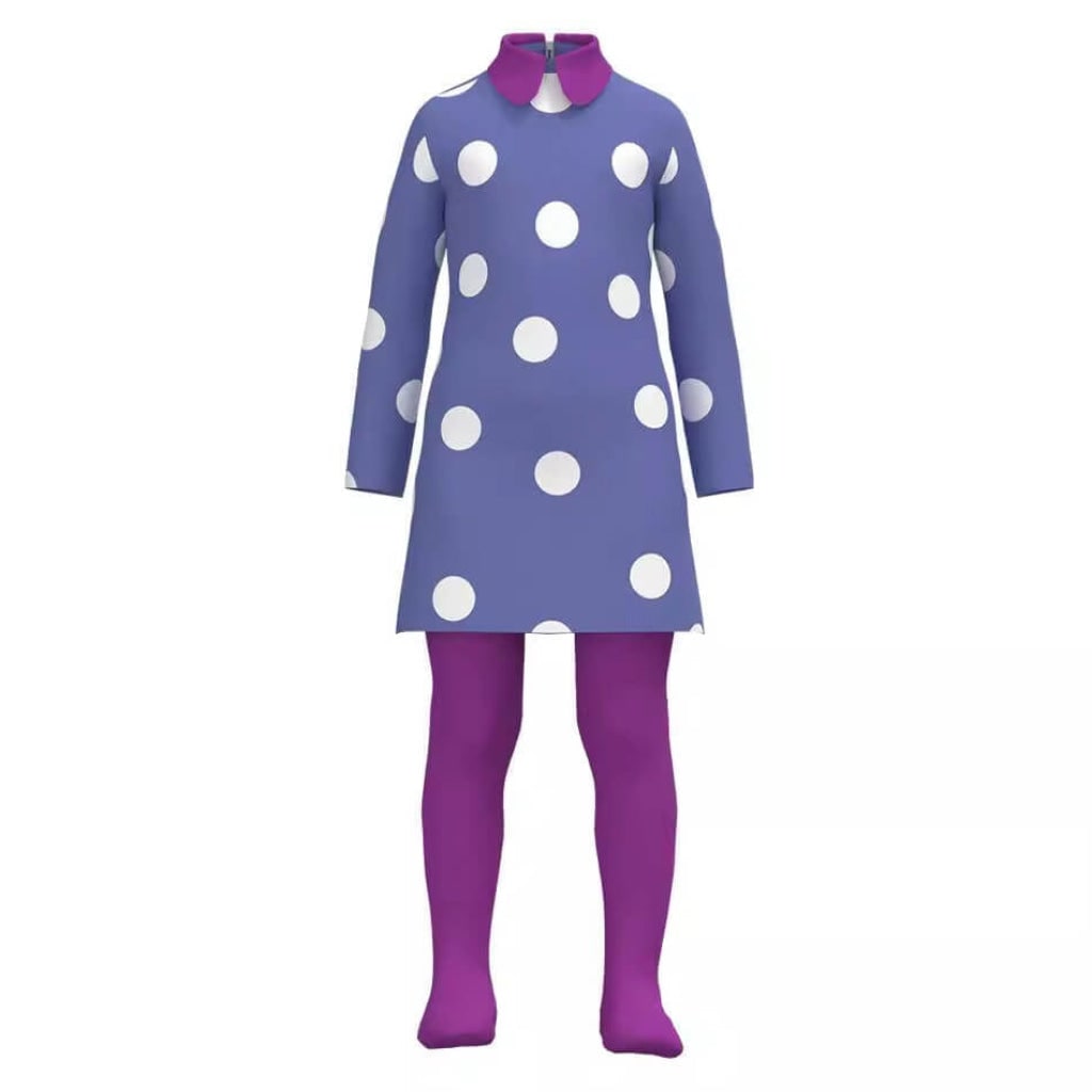 Halloween Cosplay Costume Character Dress with Polka Dot Pattern rounded Collar
