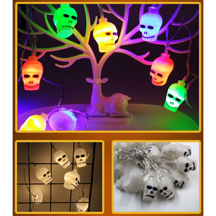 Halloween Outdoor String Lights LED Battery Operated with Pumpkin Ghost Bat Skull Eyeball Covers 10 Bulbs