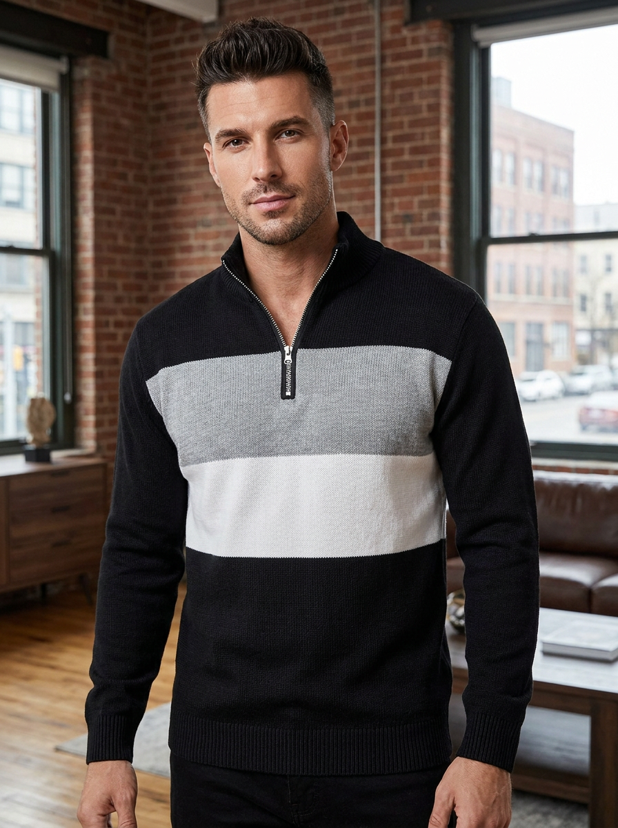 Herren Eleganter Quarter-Zip Pullover mit Colorblock