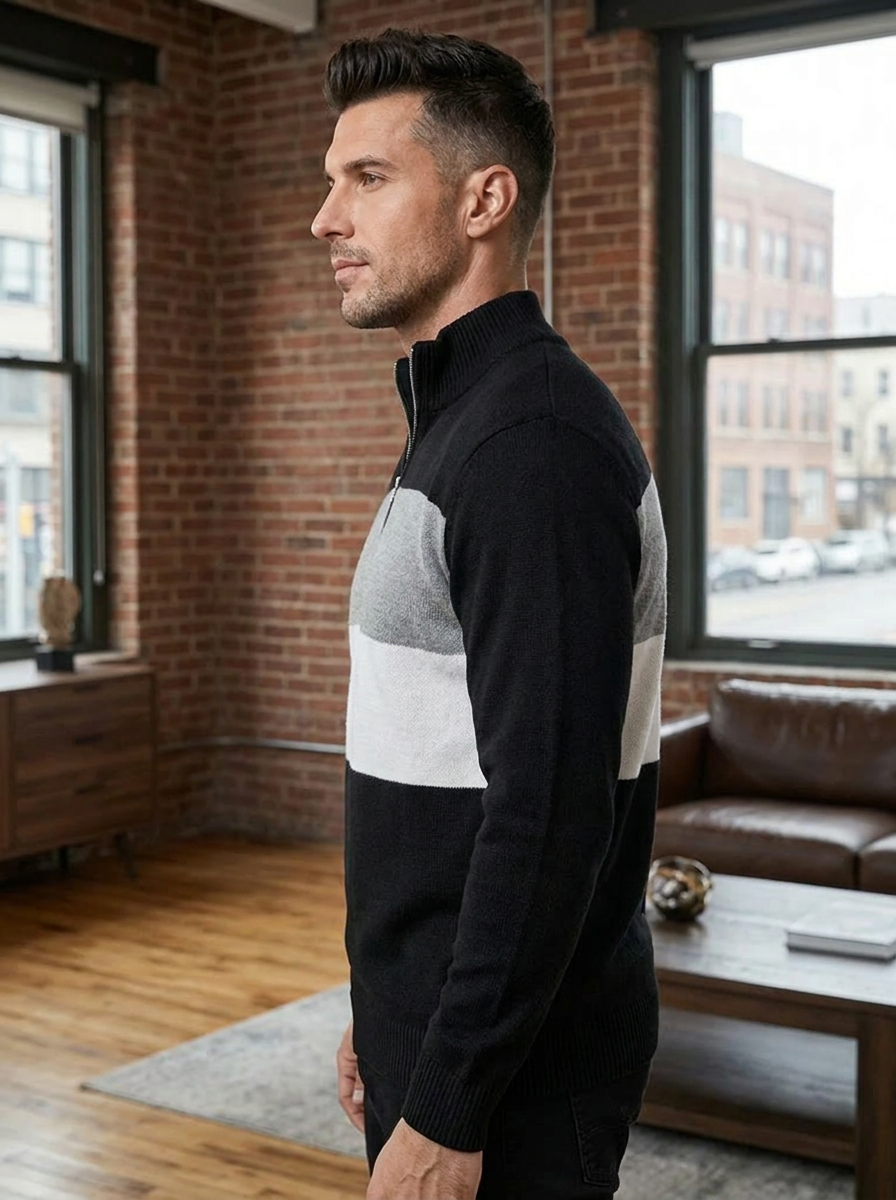 Herren Eleganter Quarter-Zip Pullover mit Colorblock