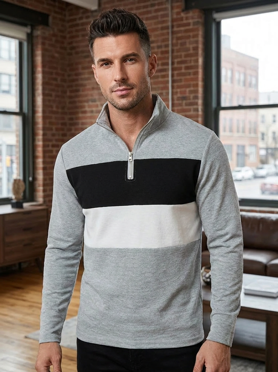 Herren Eleganter Quarter-Zip Pullover mit Colorblock