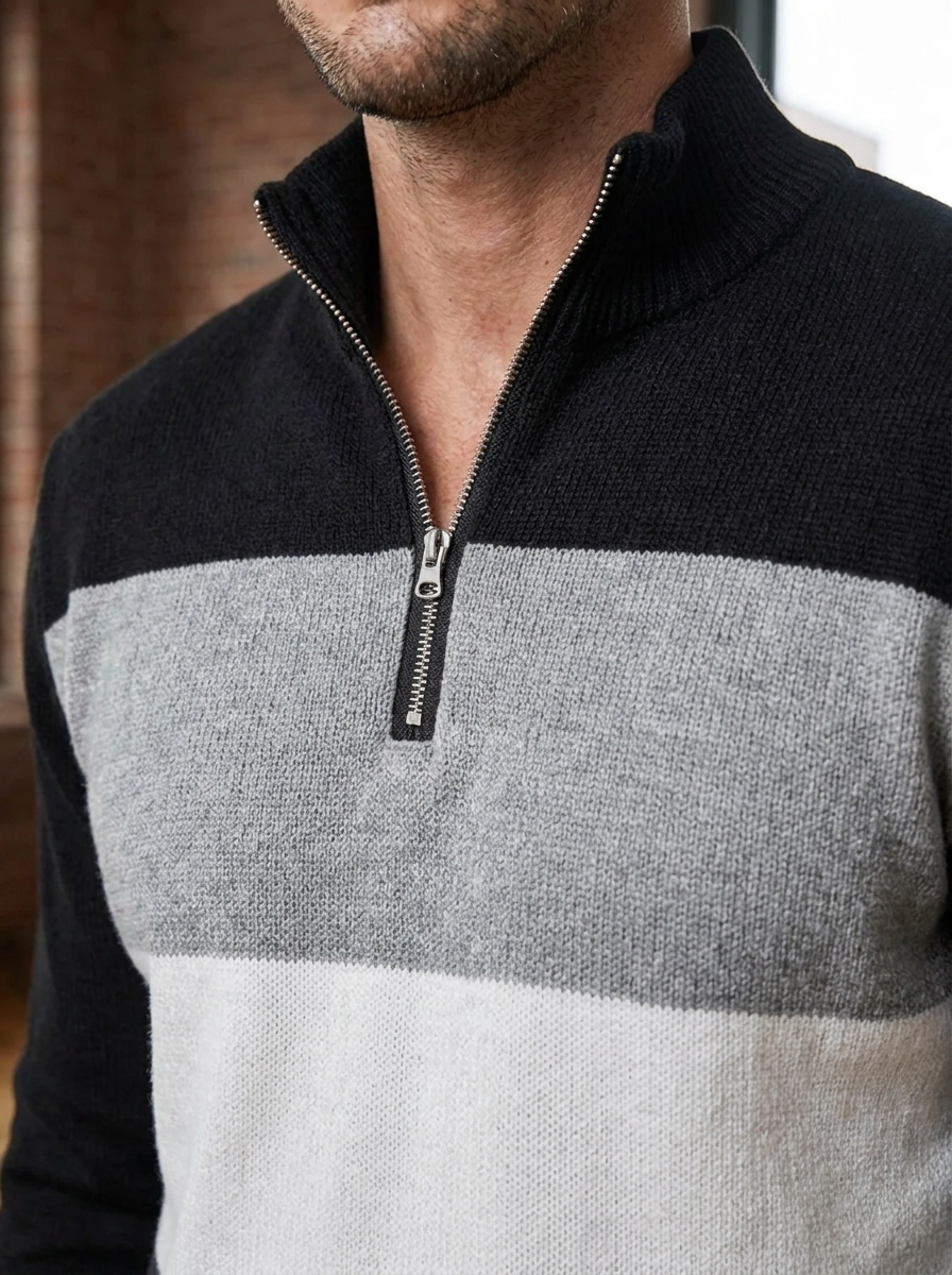 Herren Eleganter Quarter-Zip Pullover mit Colorblock