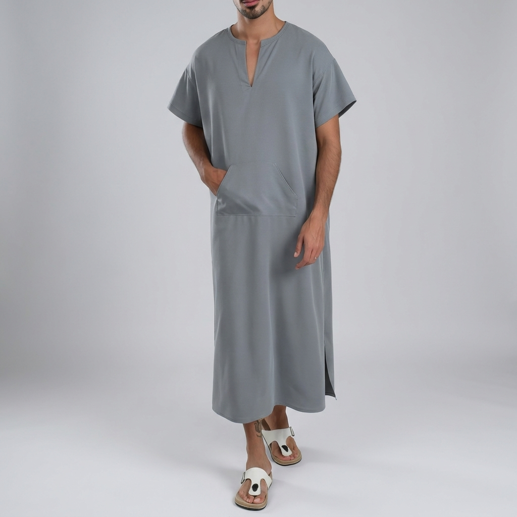 Djellaba mit V-Ausschnitt und Seitentaschen