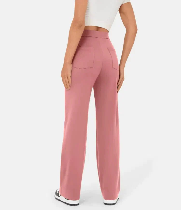 Elastische Damenhose mit hoher Taille und geradem Bein