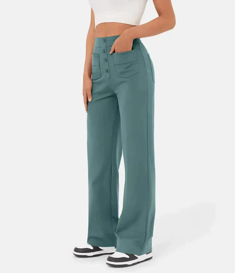 Elastische Damenhose mit hoher Taille und geradem Bein