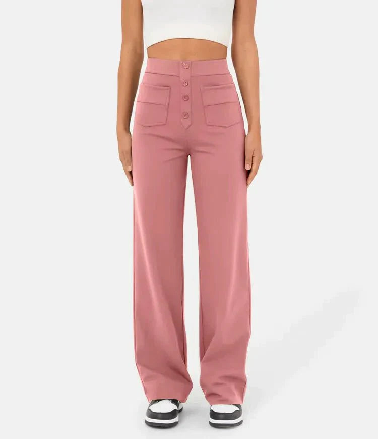 Elastische Damenhose mit hoher Taille und geradem Bein