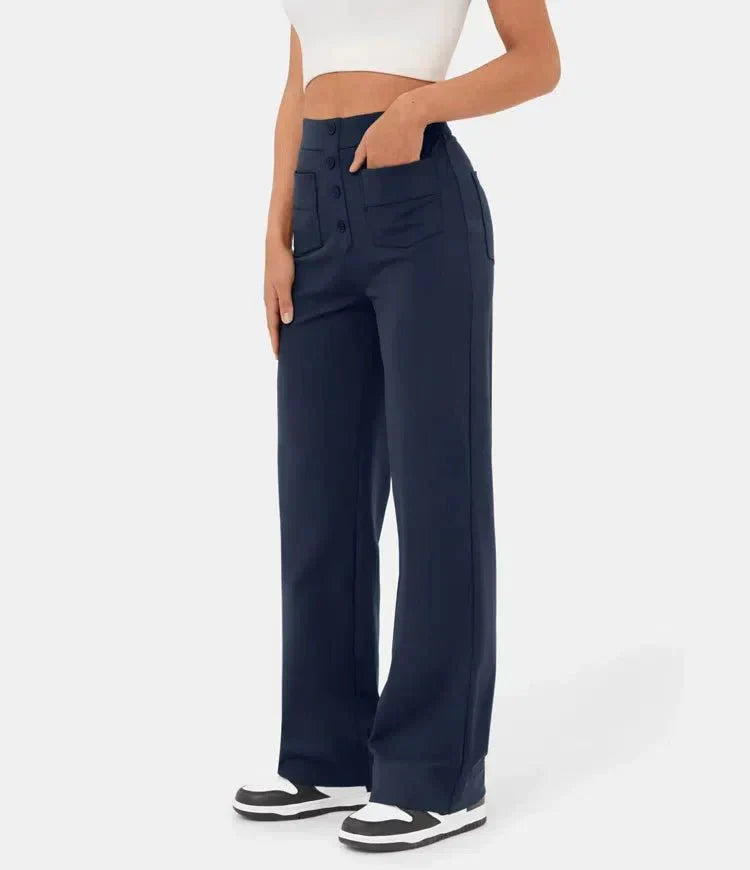 Elastische Damenhose mit hoher Taille und geradem Bein