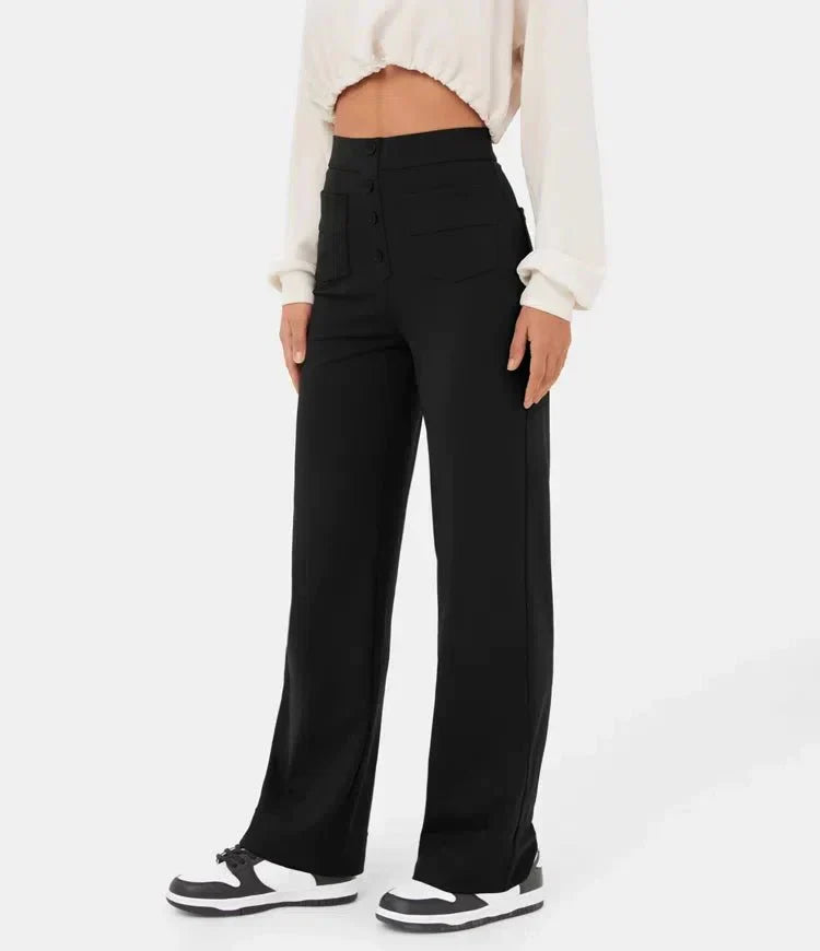 Elastische Damenhose mit hoher Taille und geradem Bein