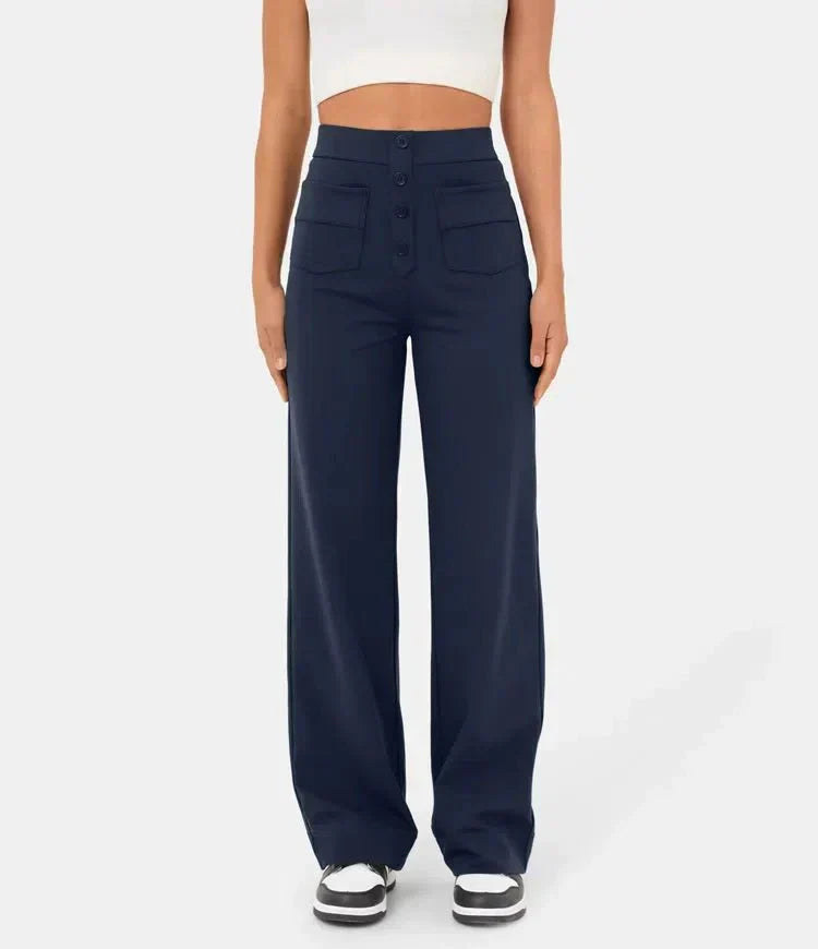 Elastische Damenhose mit hoher Taille und geradem Bein