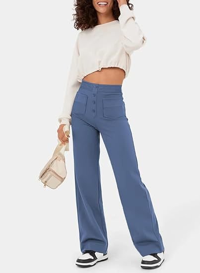 Elastische Damenhose mit hoher Taille und geradem Bein
