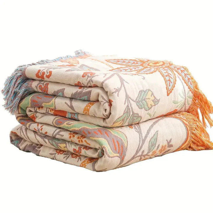 Rustikale Boho-Decke mit Blumenmuster