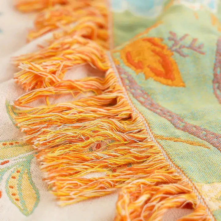 Rustikale Boho-Decke mit Blumenmuster