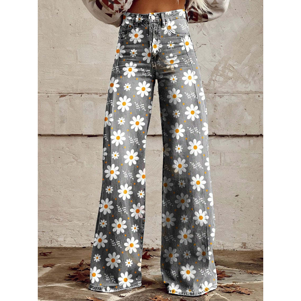 Damen Lange Hosen – Ritan Blumen- und Einfarbige Muster