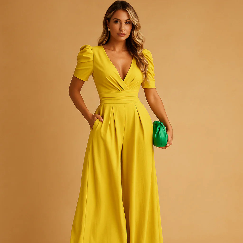 Schmeichelnder Jumpsuit mit Puffärmeln