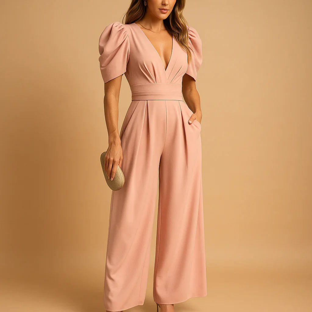 Schmeichelnder Jumpsuit mit Puffärmeln