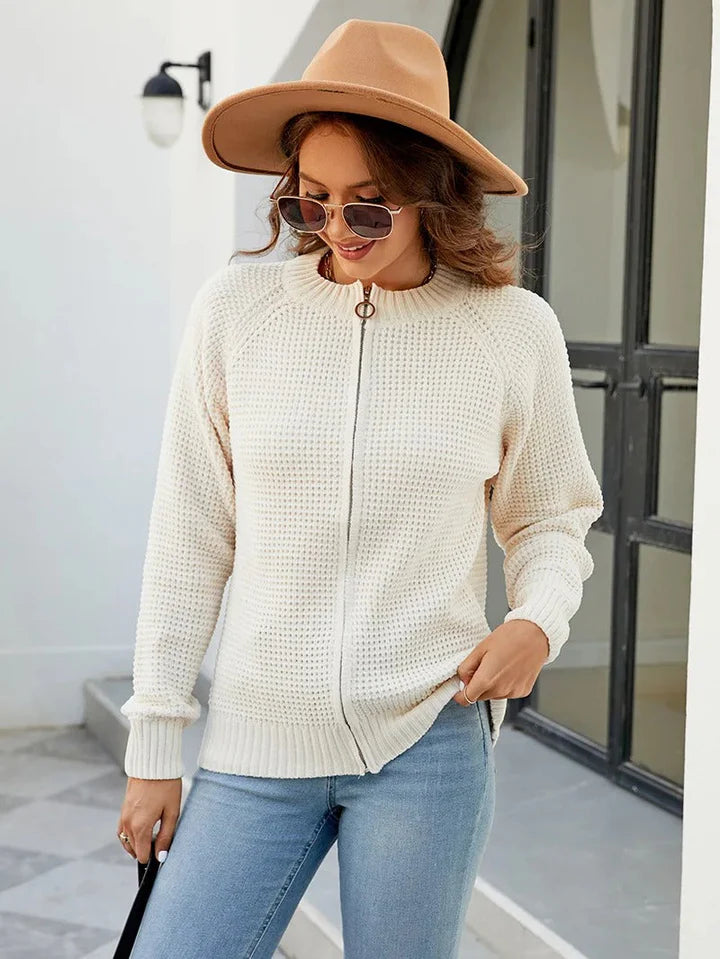 Effen Casual Damenstrickjacke mit langen Ärmeln und Reißverschluss