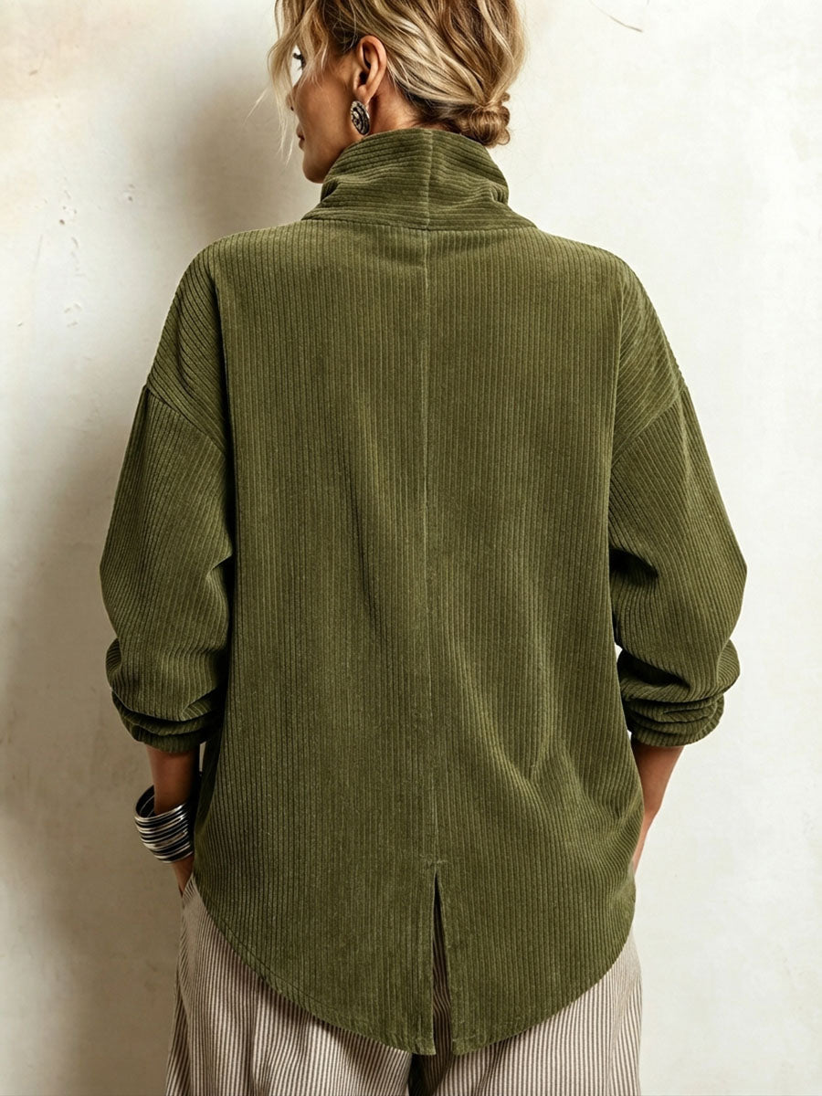 Damen Eleganter Cordpullover mit Stehkragen