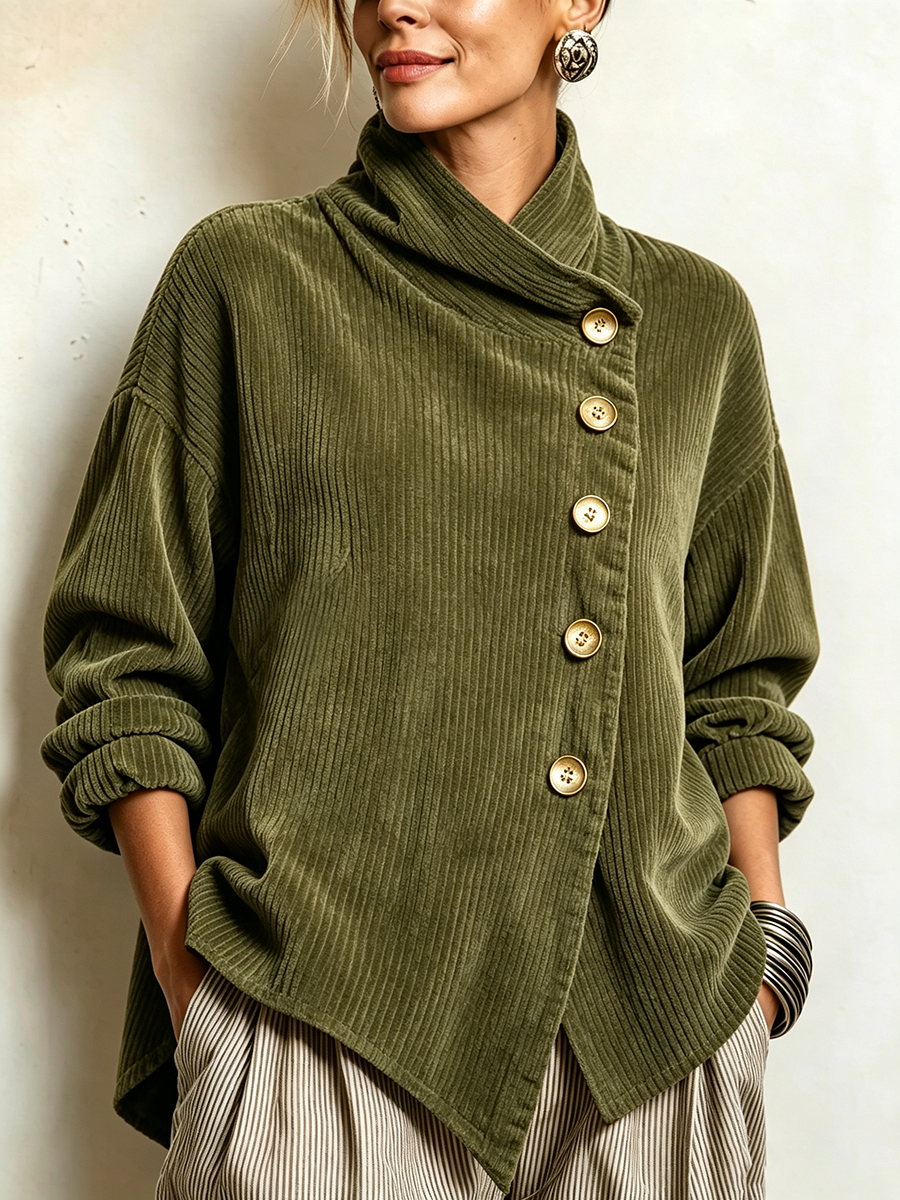 Damen Eleganter Cordpullover mit Stehkragen