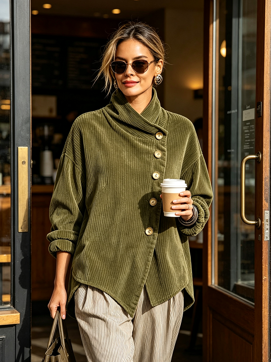 Damen Eleganter Cordpullover mit Stehkragen