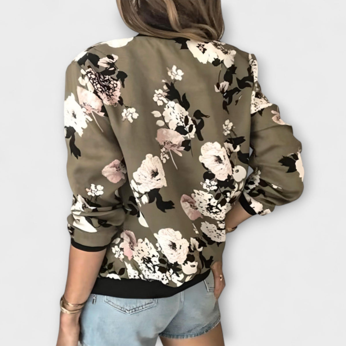 Damen Elegante Bomberjacke mit Blumenmuster