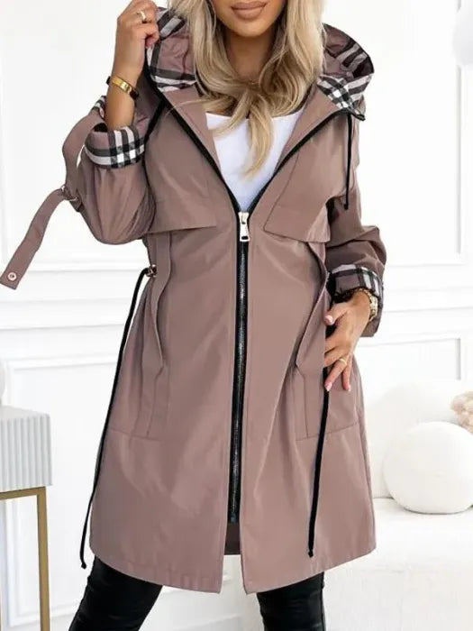 Damen Eleganter Zip-Mantel mit Kapuze